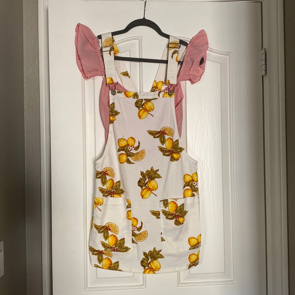 Lemon skirt overalls w/ red striped crop top
